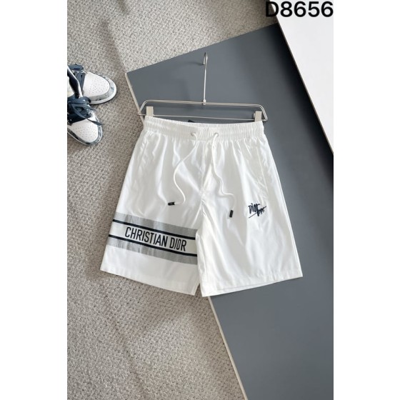 Dior White Swim Shorts with Christian Dior Text and Graffiti Logo